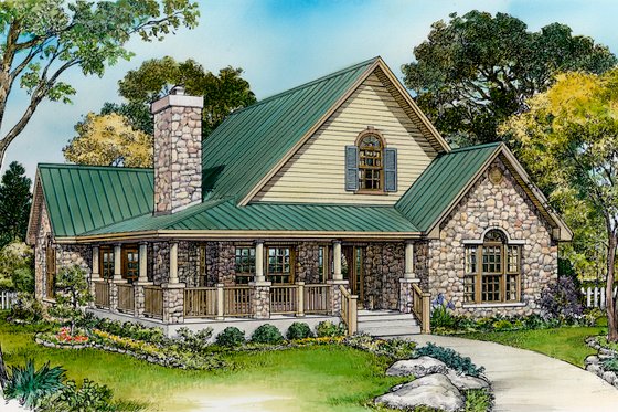 Exterior - Front Elevation for Country House Plan #140-154 - 2 bed, 3 bath