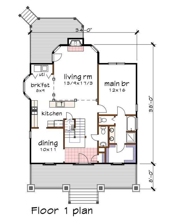 House Blueprint - Craftsman Floor Plan - Main Floor Plan #79-222