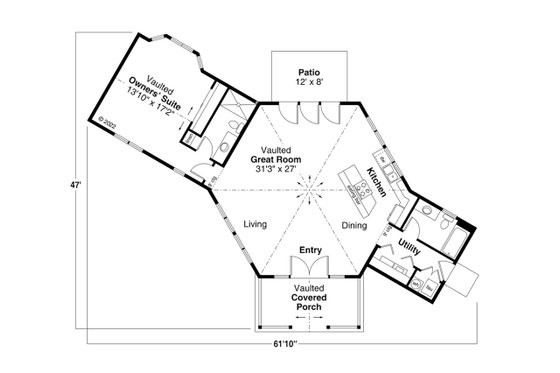 Floor Plan - Main Floor for Cottage House Plan #124-1299 - 1 bed, 2 bath