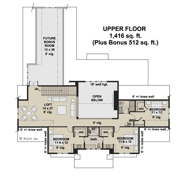 Farmhouse Floor Plan - Upper Floor Plan #51-1256