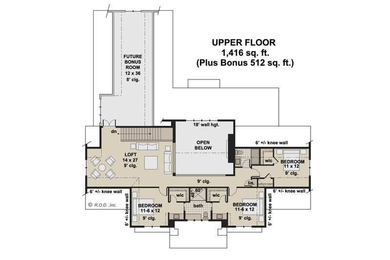 House Design - Floor Plan - Upper Floor for Farmhouse House Plan #51-1256 - 5 bed, 4.5 bath