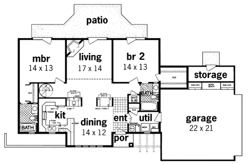 Home Plan - Floor Plan - Main Floor for Contemporary House Plan #45-184 - 2 bed, 2 bath