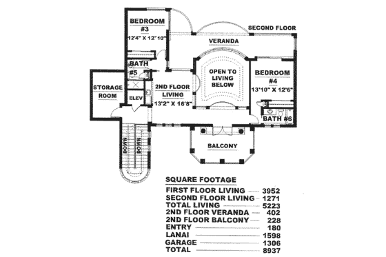 Floor Plan - Upper Floor for Mediterranean House Plan #27-224 - 4 bed, 6.5 bath