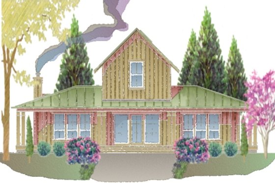 Exterior - Front Elevation for Farmhouse House Plan #487-7 - 3 bed, 2 bath