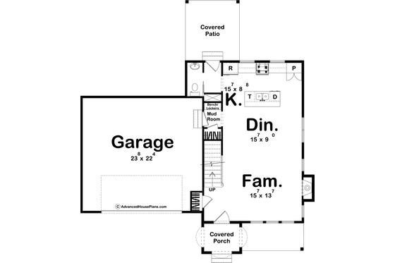 Floor Plan - Main Floor for Farmhouse House Plan #455-309 - 3 bed, 2.5 bath