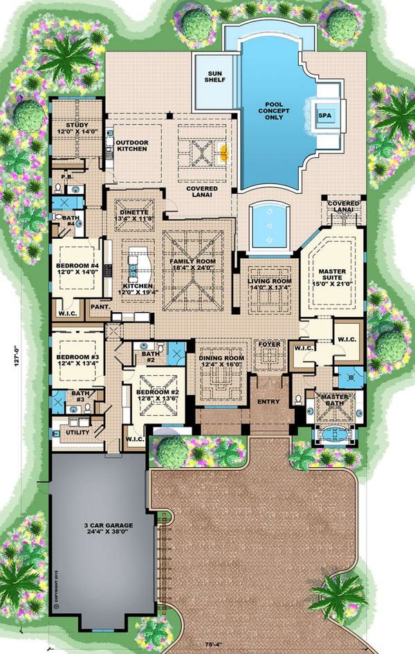 Southern Style House Plan - 4 Beds 3.5 Baths 6095 Sq/Ft Plan #27-554 ...