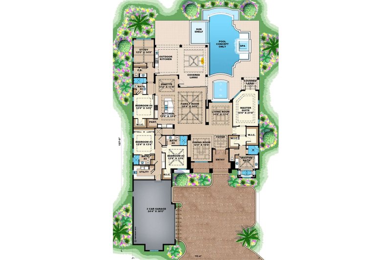 House Blueprint - Floor Plan - Main Floor for Southern House Plan #27-554 - 4 bed, 3.5 bath