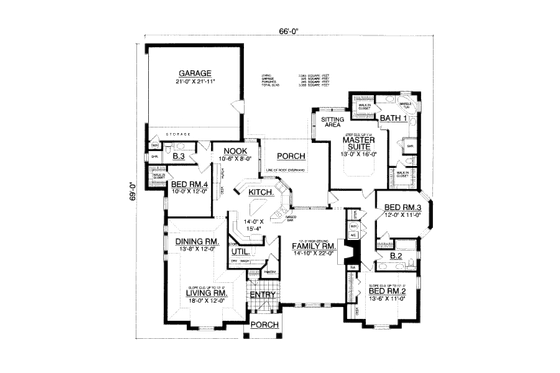 Floor Plan - Main Floor for European House Plan #40-433 - 4 bed, 3 bath