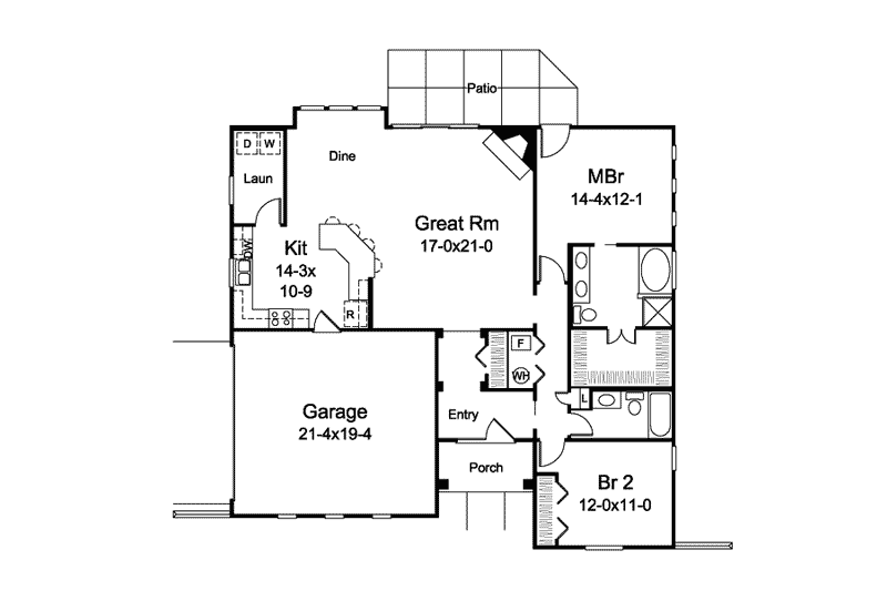 House Blueprint - Floor Plan - Main Floor House Plan #57-598 - 2 bed, 2 bath