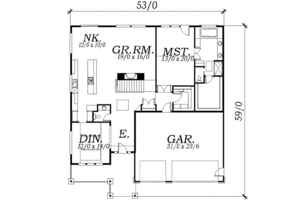 Floor Plan - Main Floor for European House Plan #130-137 - 4 bed, 2.5 bath