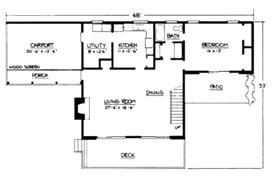 Floor Plan - Main Floor for Modern House Plan #10-227 - 3 bed, 2 bath