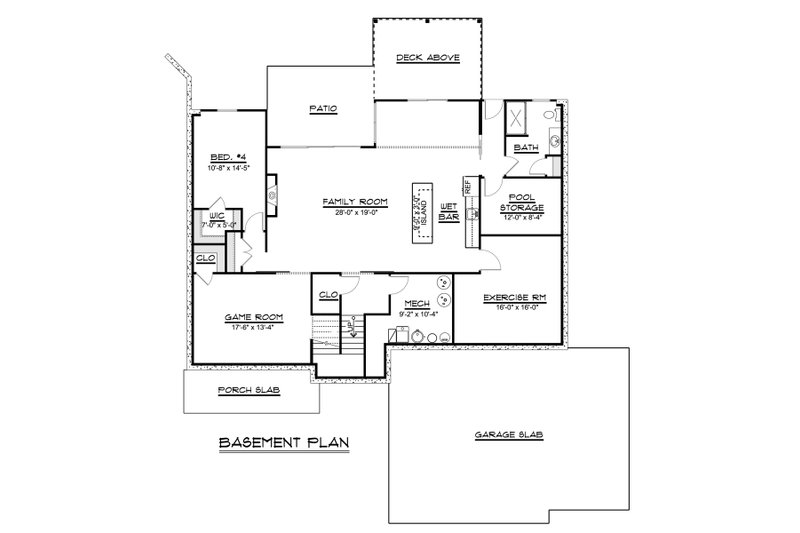 Home Plan - Floor Plan - Lower Floor for Ranch House Plan #1064-41 - 3 bed, 2 bath