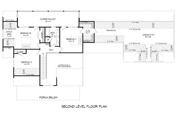Floor Plan - Upper Floor for Farmhouse House Plan #932-725 - 4 bed, 2.5 bath