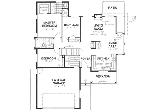 Floor Plan - Main Floor for Craftsman House Plan #18-1025 - 3 bed, 2 bath