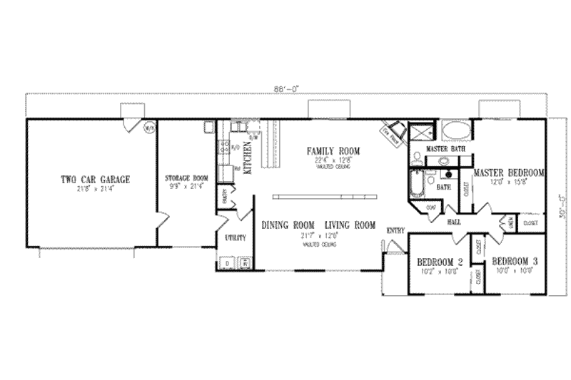 House Plan Design - Floor Plan - Main Floor for Adobe / Southwestern House Plan #1-297 - 3 bed, 2 bath