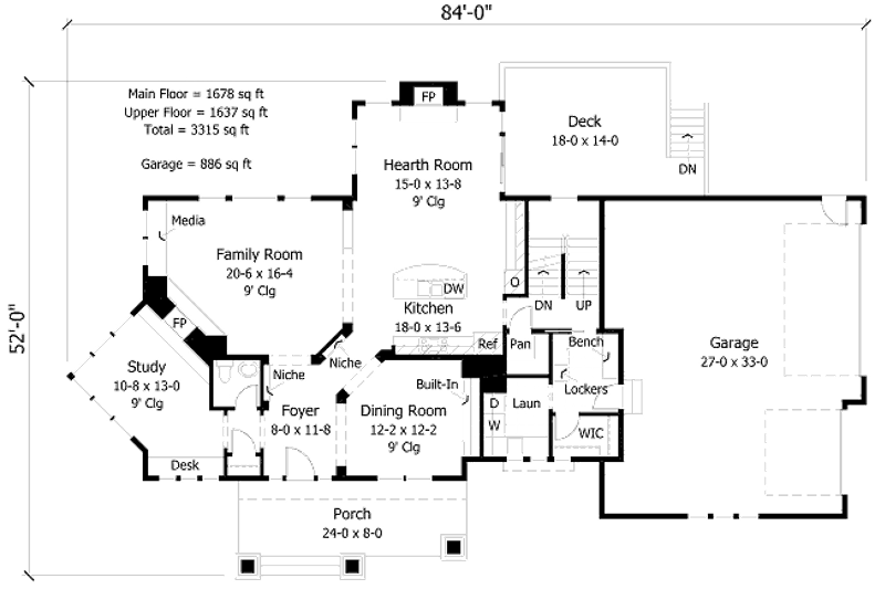 Home Plan - Floor Plan - Main Floor for Craftsman House Plan #51-367 - 4 bed, 3.5 bath