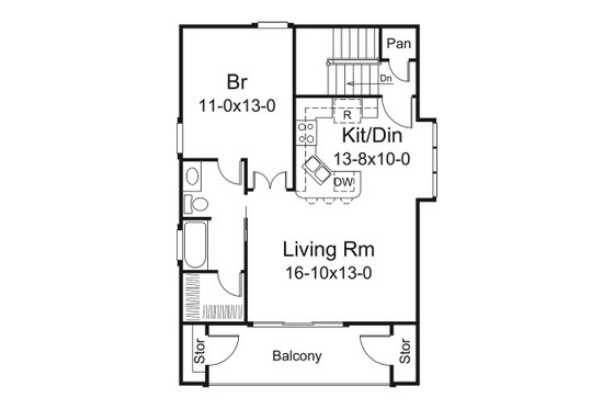 Floor Plan - Upper Floor for Mediterranean House Plan #57-698 - 1 bed, 1 bath