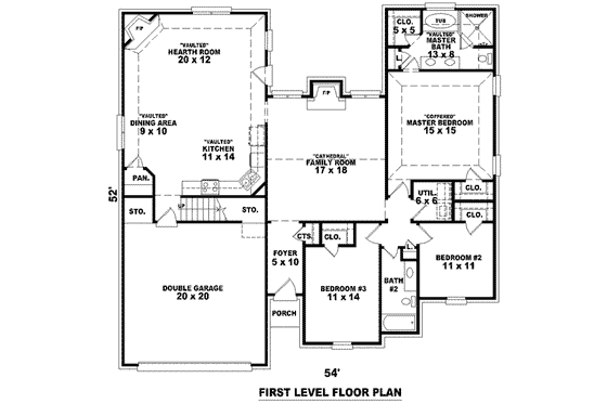 Floor Plan - Main Floor for European House Plan #81-1500 - 3 bed, 2 bath