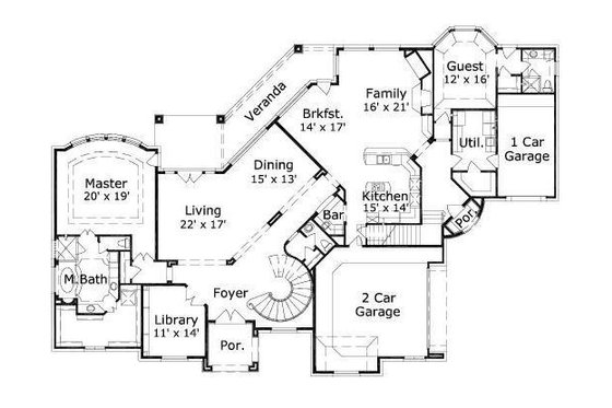 Floor Plan - Main Floor for European House Plan #411-273 - 4 bed, 4 bath