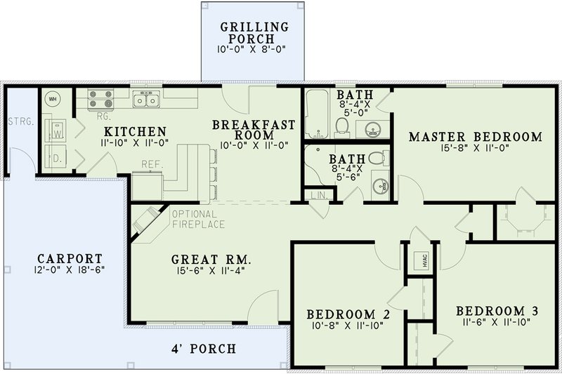 Architectural House Design - Floor Plan - Main Floor for Ranch House Plan #17-3297 - 3 bed, 2 bath
