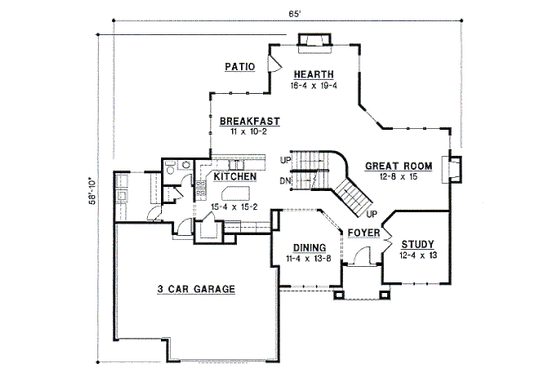 Floor Plan - Main Floor for Traditional House Plan #67-594 - 4 bed, 3.5 bath