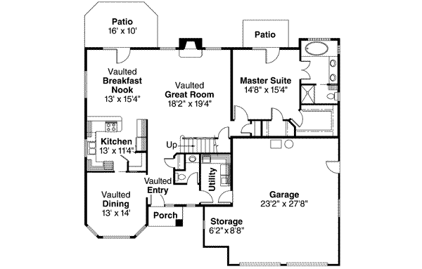 Architectural House Design - Mediterranean Floor Plan - Main Floor Plan #124-356
