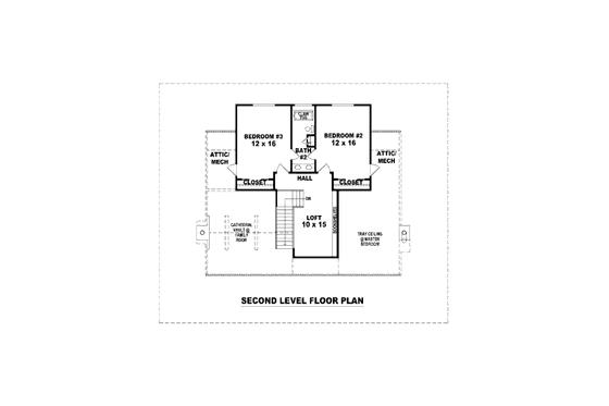 Floor Plan - Upper Floor for Southern House Plan #81-13909 - 3 bed, 3 bath