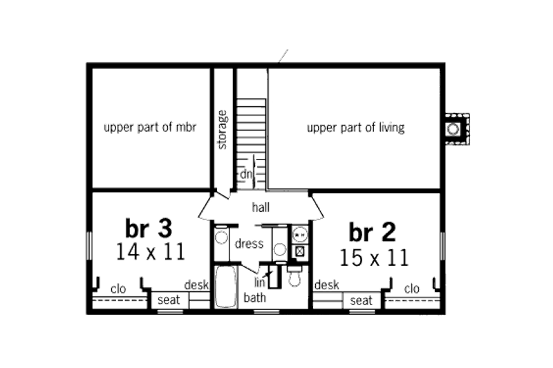 Dream House Plan - Floor Plan - Upper Floor for Country House Plan #45-318 - 3 bed, 2 bath