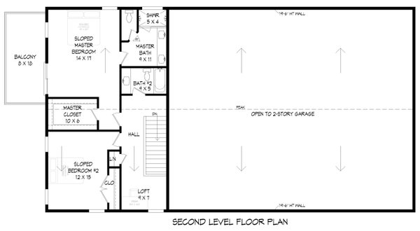 House Blueprint - Floor Plan - Upper Floor for Barndominium House Plan #932-1459 - 2 bed, 2.5 bath