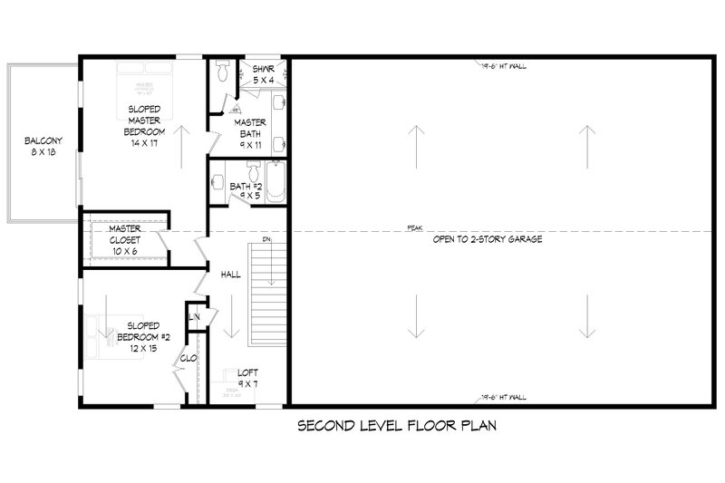 House Blueprint - Floor Plan - Upper Floor for Barndominium House Plan #932-1459 - 2 bed, 2.5 bath