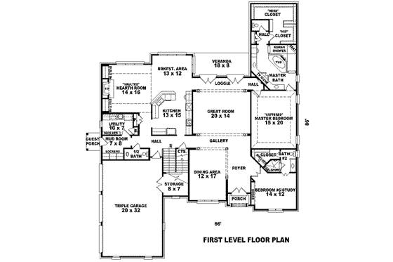 Floor Plan - Main Floor for European House Plan #81-1332 - 4 bed, 4 bath
