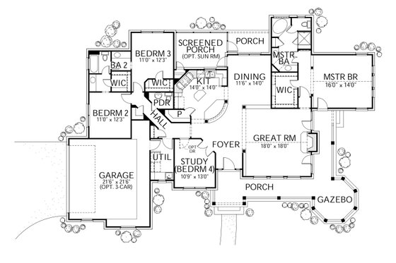 Floor Plan - Main Floor for Country House Plan #80-119 - 4 bed, 2.5 bath