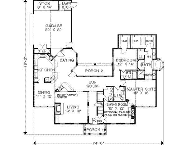 Home Plan - Southern Floor Plan - Main Floor Plan #45-208