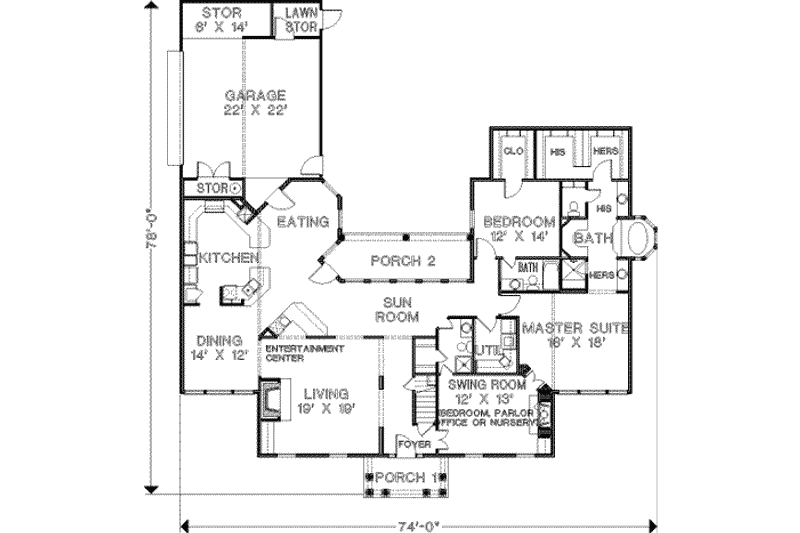 Home Plan - Floor Plan - Main Floor for Southern House Plan #45-208 - 3 bed, 3 bath