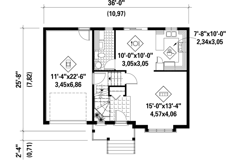 Dream House Plan - Floor Plan - Main Floor for Traditional House Plan #25-4337 - 3 bed, 1 bath