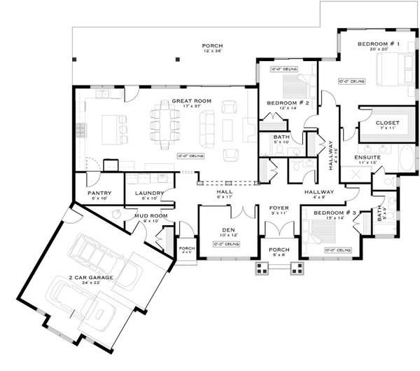 Country Floor Plan - Main Floor Plan #1101-58