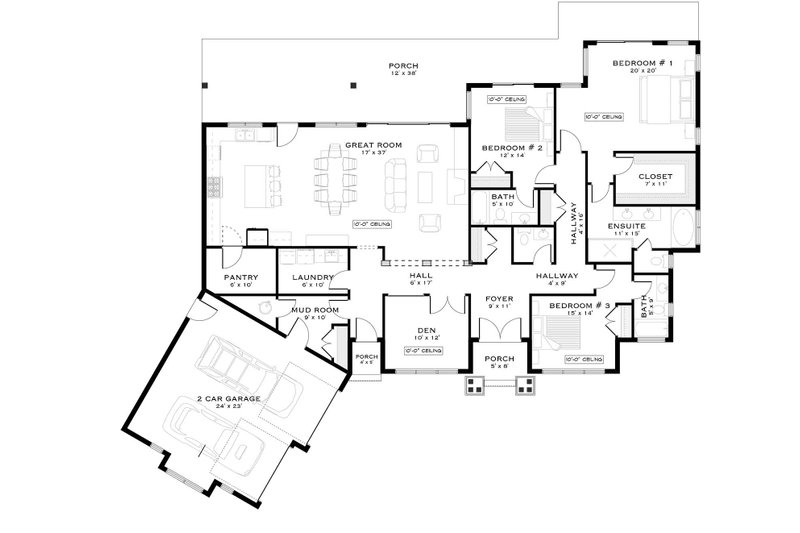 House Blueprint - Floor Plan - Main Floor for Country House Plan #1101-58 - 3 bed, 3.5 bath