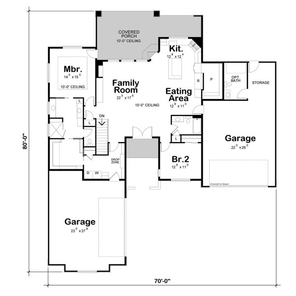 House Blueprint - Floor Plan - Main Floor for Contemporary House Plan #20-2613 - 2 bed, 2 bath