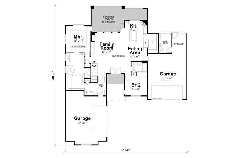 Dream House Plan - Floor Plan - Main Floor for Contemporary House Plan #20-2613 - 2 bed, 2 bath