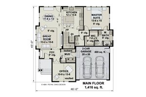 Floor Plan - Main Floor for Farmhouse House Plan #51-1203 - 3 bed, 2.5 bath