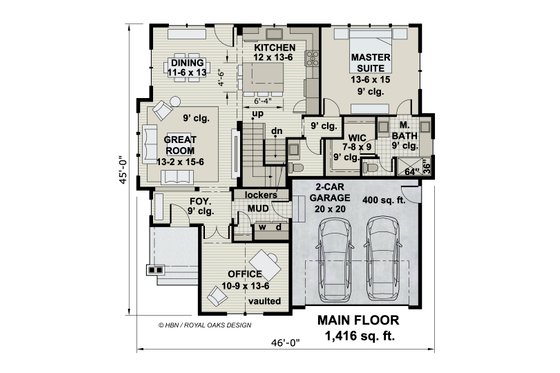 Floor Plan - Main Floor for Farmhouse House Plan #51-1203 - 3 bed, 2.5 bath
