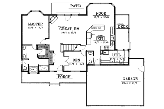 Floor Plan - Main Floor for Traditional House Plan #98-212 - 4 bed, 2.5 bath