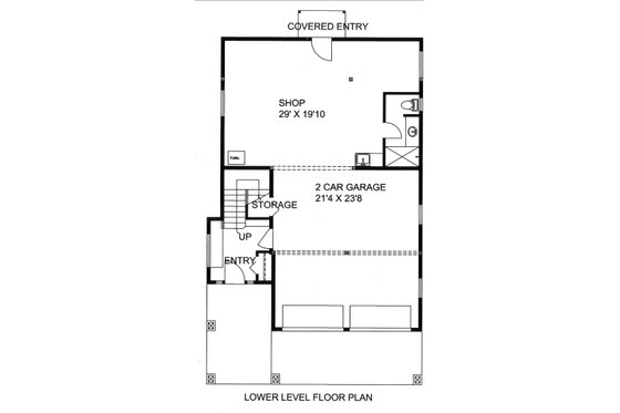 Floor Plan - Lower Floor for Mediterranean House Plan #117-884 - 2 bed, 3 bath
