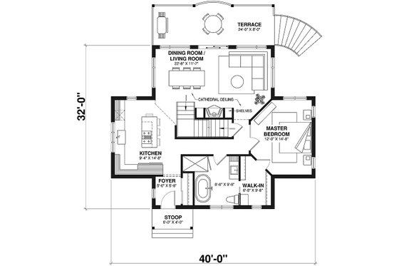Floor Plan - Main Floor for Country House Plan #23-757 - 2 bed, 2 bath