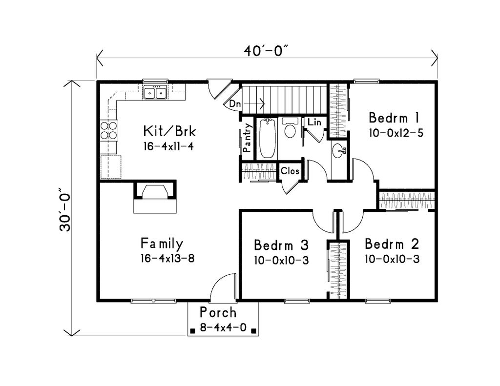 Ranch Style House Plan - 3 Beds 1 Baths 1040 Sq/Ft Plan #22-586