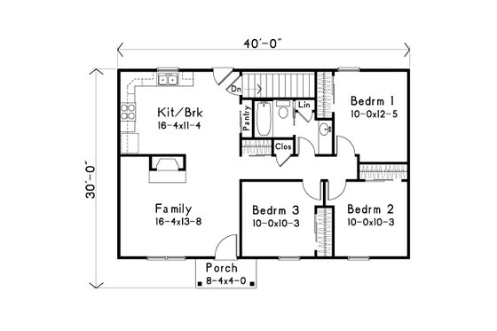 Floor Plan - Main Floor for Ranch House Plan #22-586 - 3 bed, 1 bath