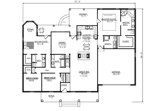 Floor Plan - Main Floor for European House Plan #14-246 - 4 bed, 3 bath