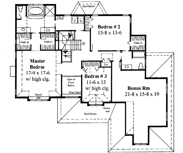 Floor Plan - Upper Floor for Traditional House Plan #75-149 - 3 bed, 2.5 bath