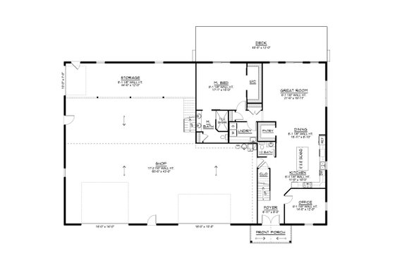 Floor Plan - Main Floor for Barndominium House Plan #1064-356 - 3 bed, 2.5 bath