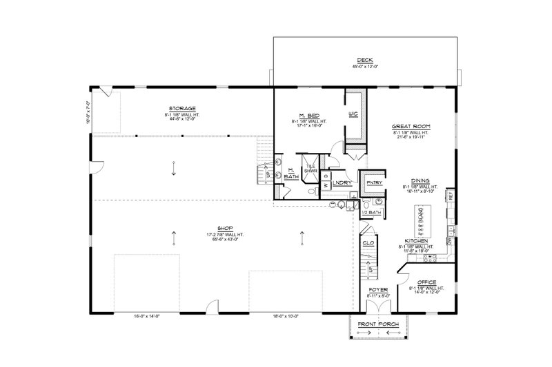 House Plan Design - Floor Plan - Main Floor for Barndominium House Plan #1064-356 - 3 bed, 2.5 bath